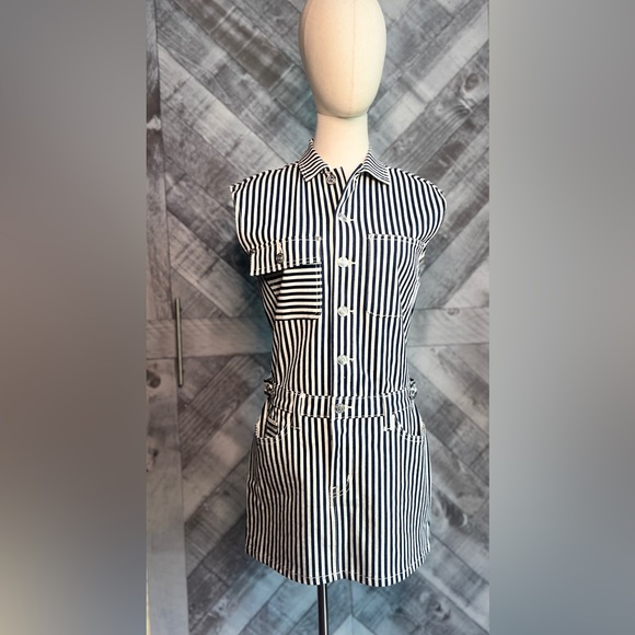CURRENT ELLIOTT NWT DENIM THE SLEEVELESS JUMPSUIT MINI STRIPED DRESS - Picture 6 of 10